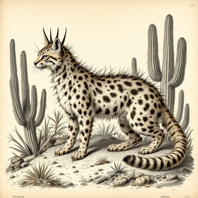 Naturalist plate illustrating Cactus Cat, drawn from witness descriptions