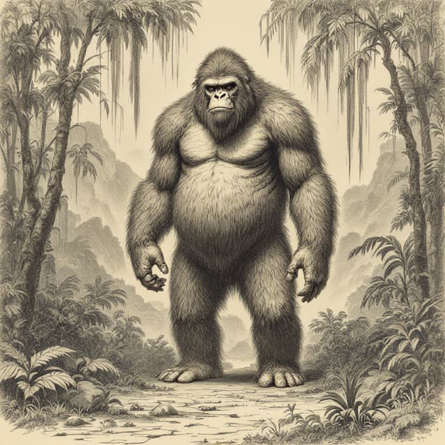 Planche naturaliste illustrant Mande Barung, dessinée d'après les descriptions de témoins
