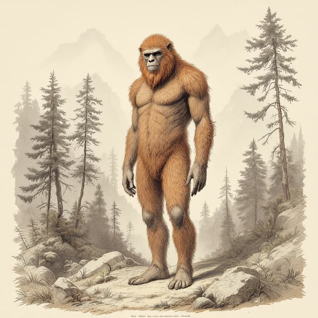 Planche naturaliste illustrant Yeren, dessinée d'après les descriptions de témoins